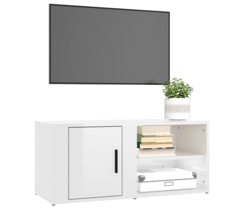 Mueble de TV madera contrachapada blanco brillo 80x31,5x36 cm