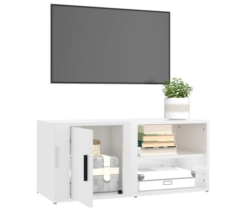 Mueble de TV madera contrachapada blanco brillo 80x31,5x36 cm