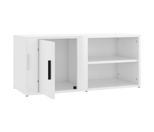 Mueble de TV madera contrachapada blanco brillo 80x31,5x36 cm