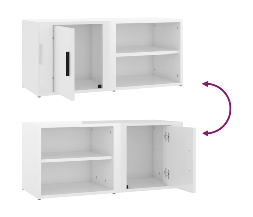 Mueble de TV madera contrachapada blanco brillo 80x31,5x36 cm