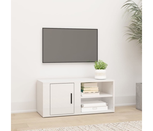 Mueble de TV madera contrachapada blanco brillo 80x31,5x36 cm