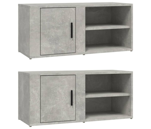 Mueble TV 2 uds madera contrachapada gris hormigón 80x31,5x36cm