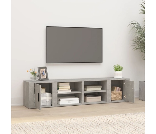 Mueble TV 2 uds madera contrachapada gris hormigón 80x31,5x36cm