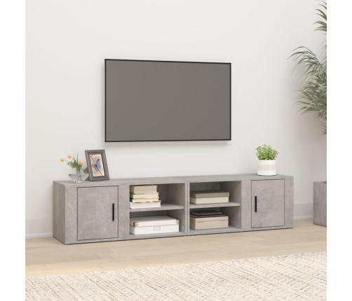 Mueble TV 2 uds madera contrachapada gris hormigón 80x31,5x36cm