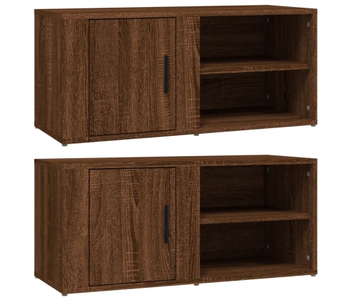 Mueble TV 2 uds madera contrachapada roble marrón 80x31,5x36cm