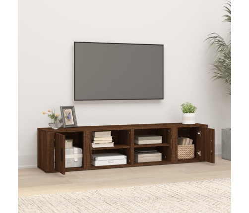 Mueble TV 2 uds madera contrachapada roble marrón 80x31,5x36cm