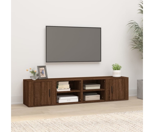 Mueble TV 2 uds madera contrachapada roble marrón 80x31,5x36cm