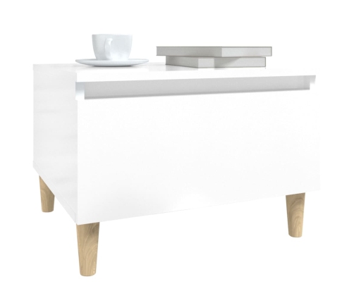 Mesa auxiliar de madera contrachapada blanco brillo 50x46x35 cm