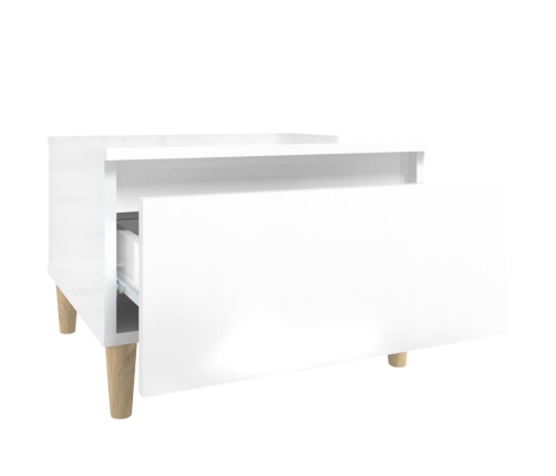 Mesa auxiliar de madera contrachapada blanco brillo 50x46x35 cm