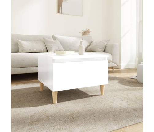 Mesa auxiliar de madera contrachapada blanco brillo 50x46x35 cm