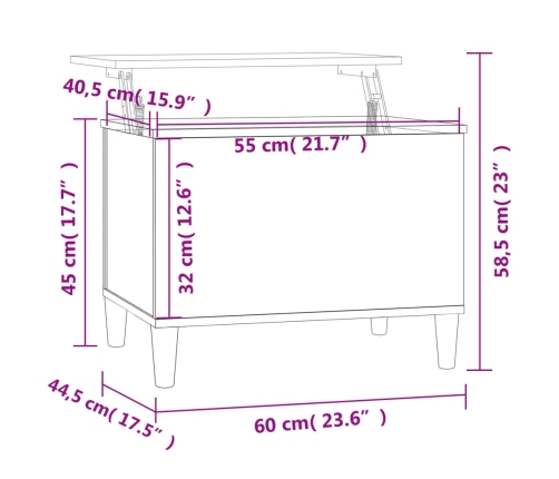 Mesa de centro madera contrachapada blanco 60x44,5x45 cm