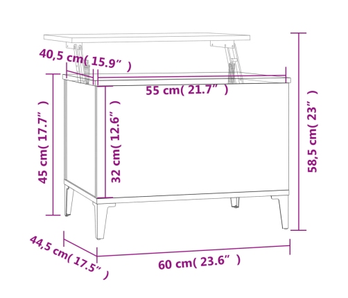 vidaXL Mesa de centro madera contrachapada roble Sonoma 60x44,5x45 cm