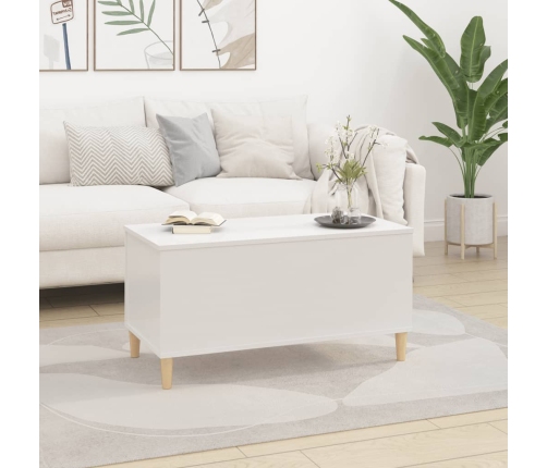 Mesa de centro madera contrachapada blanco brillo 90x44,5x45 cm