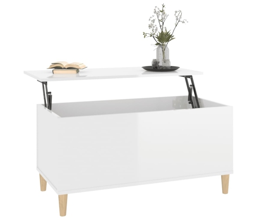 Mesa de centro madera contrachapada blanco brillo 90x44,5x45 cm