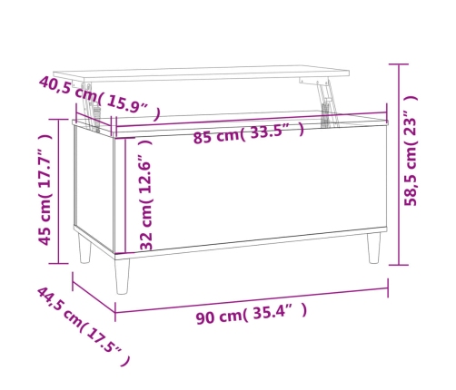 Mesa de centro madera contrachapada blanco brillo 90x44,5x45 cm