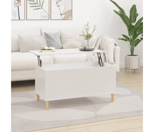 Mesa de centro madera contrachapada blanco brillo 90x44,5x45 cm