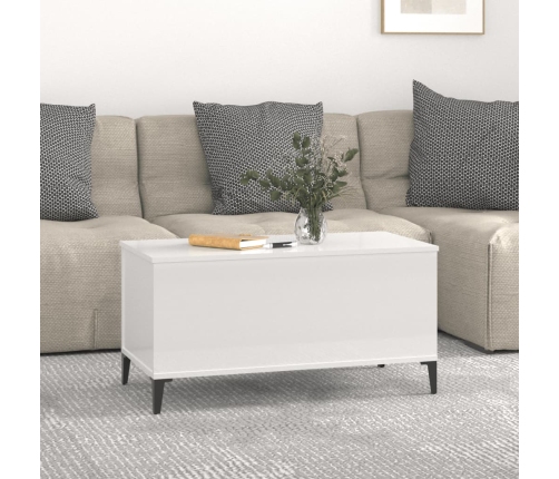 Mesa de centro madera contrachapada blanco brillo 90x44,5x45 cm