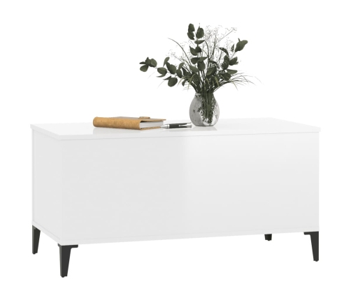 Mesa de centro madera contrachapada blanco brillo 90x44,5x45 cm