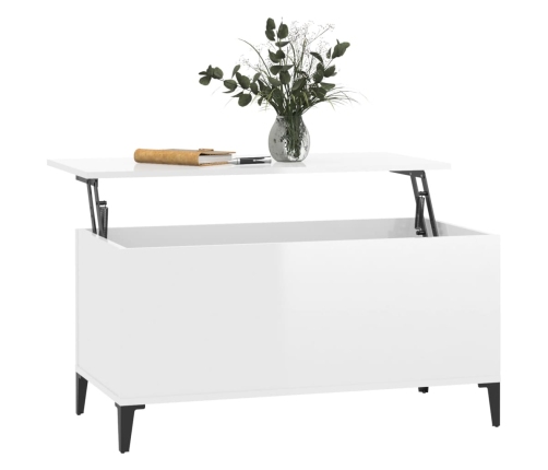 Mesa de centro madera contrachapada blanco brillo 90x44,5x45 cm