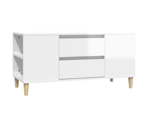 Mueble de TV madera contrachapada blanco brillo 102x44,5x50 cm