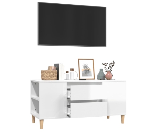 Mueble de TV madera contrachapada blanco brillo 102x44,5x50 cm