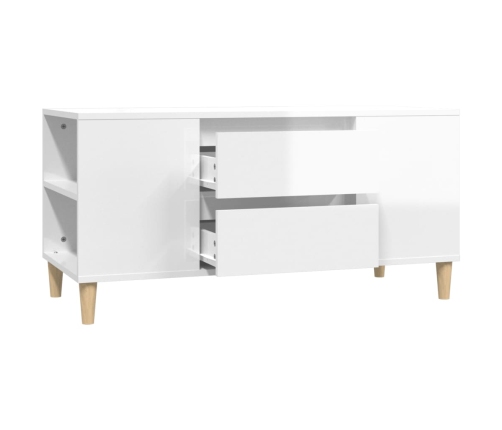 Mueble de TV madera contrachapada blanco brillo 102x44,5x50 cm