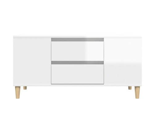 Mueble de TV madera contrachapada blanco brillo 102x44,5x50 cm