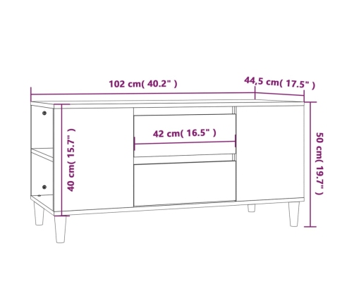 Mueble de TV madera contrachapada blanco brillo 102x44,5x50 cm