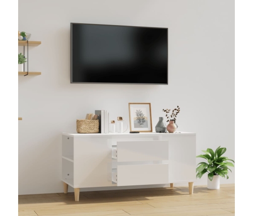 Mueble de TV madera contrachapada blanco brillo 102x44,5x50 cm