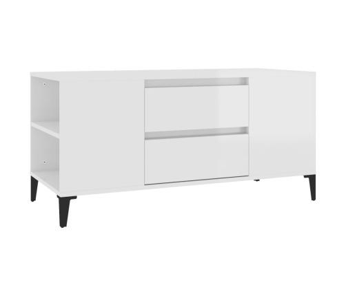 vidaXL Mueble de TV madera contrachapada blanco brillo 102x44,5x50 cm