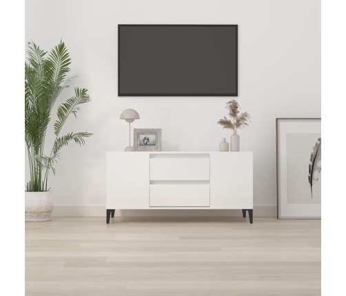 vidaXL Mueble de TV madera contrachapada blanco brillo 102x44,5x50 cm