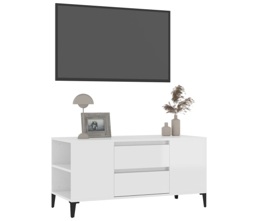 vidaXL Mueble de TV madera contrachapada blanco brillo 102x44,5x50 cm