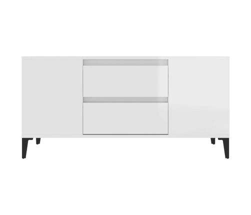 vidaXL Mueble de TV madera contrachapada blanco brillo 102x44,5x50 cm