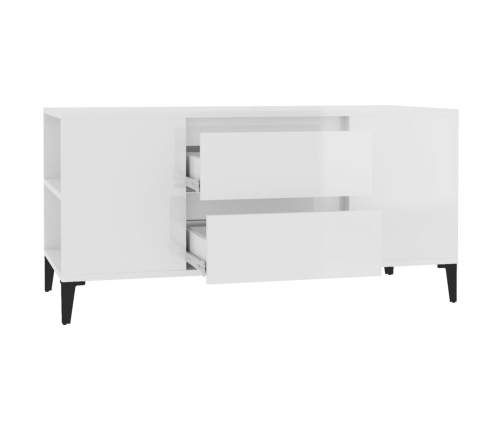 vidaXL Mueble de TV madera contrachapada blanco brillo 102x44,5x50 cm