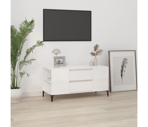 vidaXL Mueble de TV madera contrachapada blanco brillo 102x44,5x50 cm