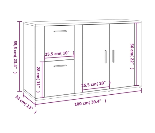 Aparador de madera contrachapada blanco 100x33x59,5 cm