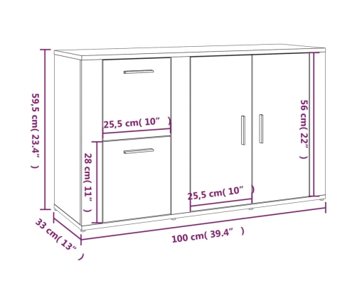 Aparador de madera contrachapada negro 100x33x59,5 cm