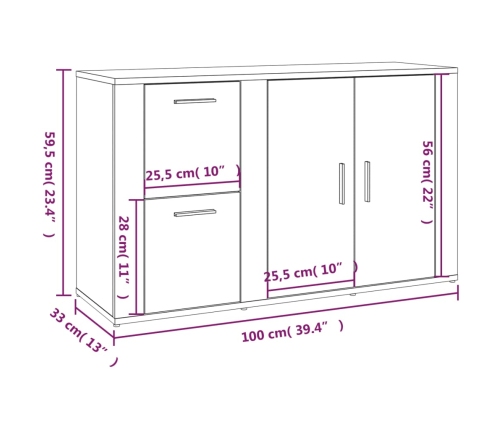 Aparador madera contrachapada roble Sonoma 100x33x59,5 cm