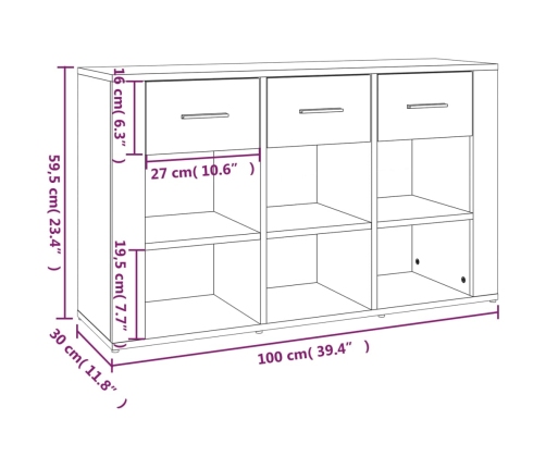 Aparador madera contrachapada roble ahumado 100x30x59,5 cm