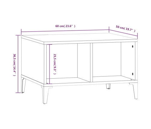 Mesa de centro madera contrachapada blanco 60x50x36,5 cm