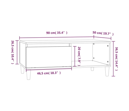 Mesa de centro madera contrachapada blanco 90x50x36,5 cm