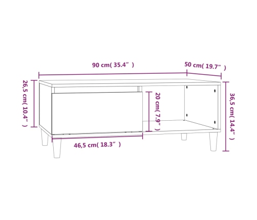 Mesa de centro madera contrachapada negro 90x50x36,5 cm