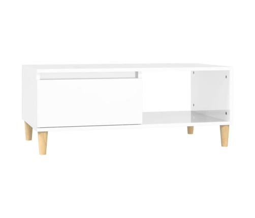 Mesa de centro madera contrachapada blanco brillo 90x50x36,5 cm