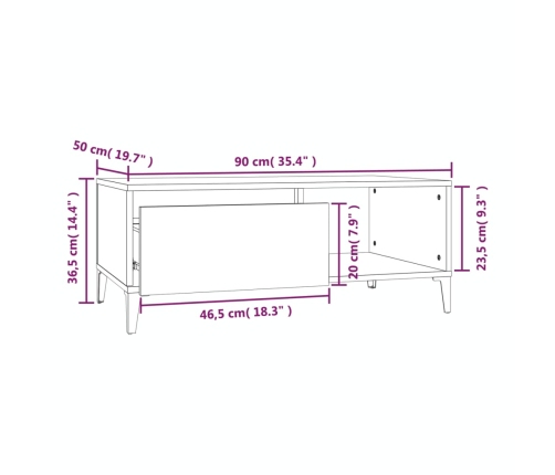 Mesa de centro madera contrachapada blanco 90x50x36,5 cm