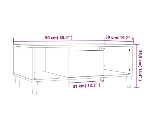 Mesa de centro madera contrachapada blanco 90x50x36,5 cm