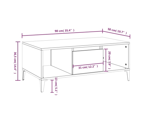 Mesa de centro madera contrachapada blanco 90x50x36,5 cm