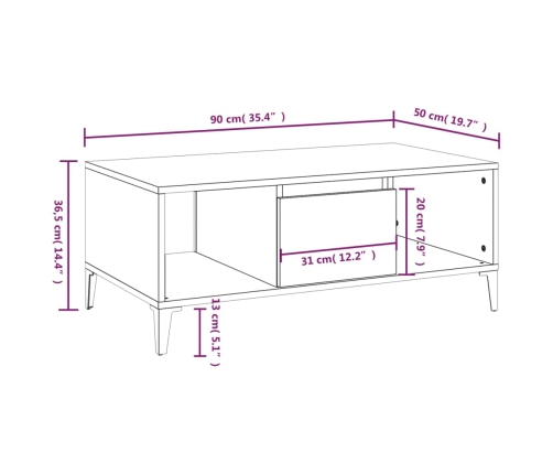 Mesa de centro madera contrachapada negro 90x50x36,5 cm