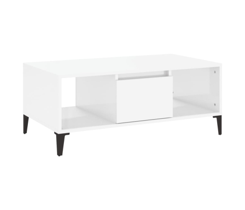 Mesa de centro madera contrachapada blanco brillo 90x50x36,5 cm