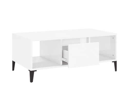 Mesa de centro madera contrachapada blanco brillo 90x50x36,5 cm