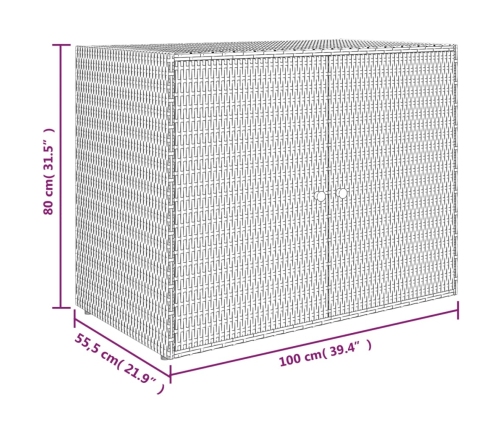 Armario de almacenaje de jardín ratán PE gris 100x55,5x80 cm